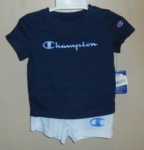 Champion Girls Size 12 Months 2 Piece Outfit Blue Shirt White Shorts New - £16.24 GBP