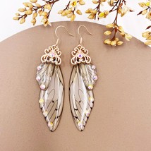 Fairy Rainbow Gradient Resin Butterfly Wing Drop Earrings for Women Rhinestone G - £7.83 GBP