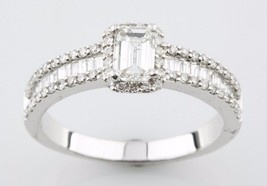 1.05 Carat Emerald Cut Diamond 14k White Gold Engagement Ring Size 7 - $2,399.85