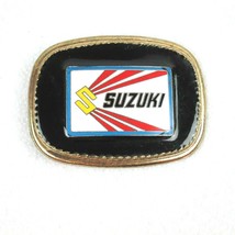 Vintage Suzuki Motorcycles Belt Buckle Biker Brasstone Metal &amp; Enamel Ad RARE - £31.53 GBP