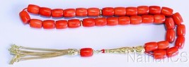 Luxury Prayer Beads Tesbih Chapelet Barrel Cut Salmon Orange Coral &amp; Ver... - £308.79 GBP