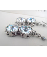 Light Blue Topaz Crystal Filigree Dangle Earrings in Platinum Art Deco J... - £31.97 GBP