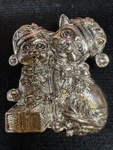 Vintage Christmas Cats Brooch Silver Tone Holiday Kittens Gift Present Pin - $24.74