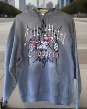 Throttle Life Biker Sweatshirt Hoodie Full Metal Choppers Men XL Gray Grunge - $36.56