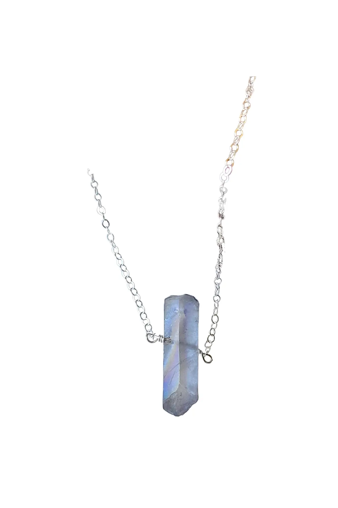 Elegant Mystic Grey Quartz Crystal Pendant Necklace in Silver - Handmade... - $697.68 MXN