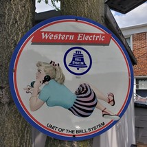 Vintage 1950 Western Electric Unit Of Bell System Porcelain Gas & Oil Pump Sign - $125.00