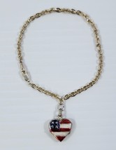 *B) Sterling Silver 925 Charm Bracelet With American Flag Heart Enamel Locket - £23.18 GBP
