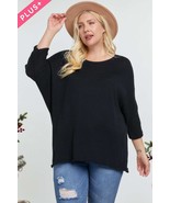 Solid Round Neck 3/4 Sleeve Sweater Top - $31.80
