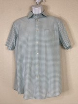 Van Heusen Men Size M Blue Check Button Up Shirt Short Sleeve Pocket - £5.05 GBP