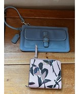 Lot of Dusty Rose Pink Black &amp; Blue Floral Folded Wallet &amp; Light Blue Le... - $11.29