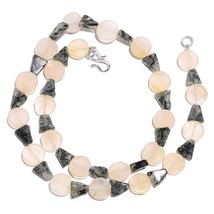 Natural Black Rutile Quartz Aventurine Gemstone Smooth Beads Necklace 17&quot; UB5166 - £7.72 GBP