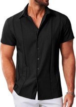 MAPICK Men&#39;s Cuban Guayabera Casual Shirt Black  Medium - $19.99