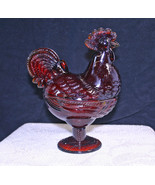 Amberine Red Gold Glass Red Rooster Footed Candy Dish, Vintage Gold Glas... - $57.95