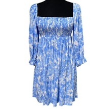 Faithfull The Brand Alina Tie Dye Blue Smocked Babydoll Mini Dress Size 6 - $86.99