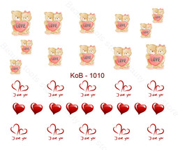 Nail Art Water Transfer Sticker Decal Stickers Pretty Heart Teddy Bears KoB-1010 - £2.31 GBP