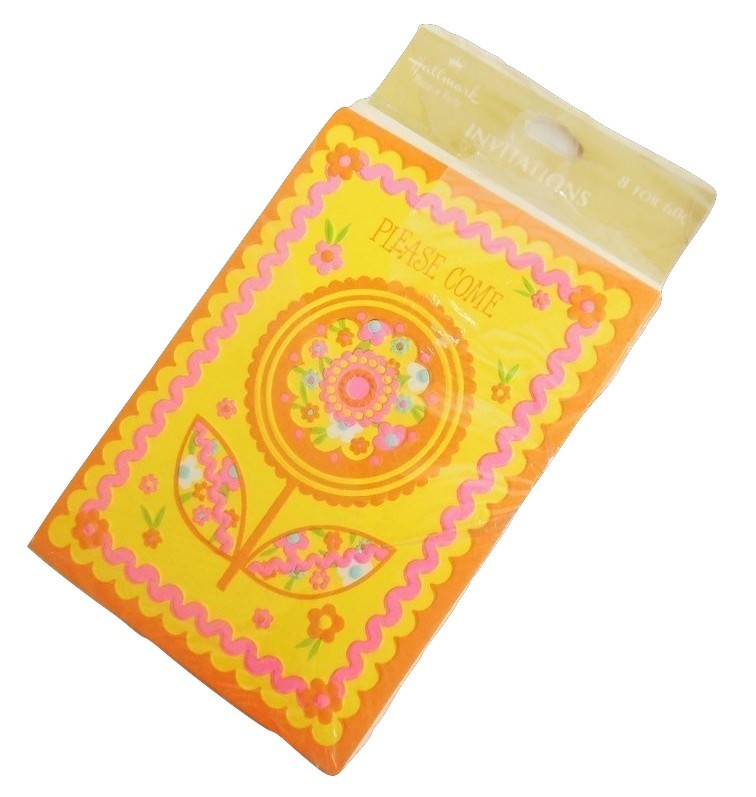 Vintage Hallmark Party Pack Invitations Retro Party Supply Cards Orange Yellow - $9.95