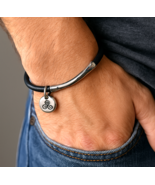 MENZLYFE Magnetic Closure HANDMADE 8&quot; Black Braided Leather Bracelet Unisex - $62.56 CAD