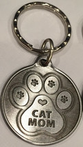 Cat Mom Paw Print Heart - A True Friend Pet Key Chain Tag Keychain Pewter Color - £5.61 GBP