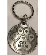 Cat Mom Paw Print Heart - A True Friend Pet Key Chain Tag Keychain Pewte... - £5.58 GBP
