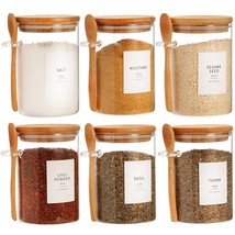 6 Pcs Glass Jar With Bamboo Lid And Spoon - 17 Oz Large Sugar Container ... - £39.50 GBP