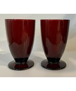 Royal Ruby Red Anchor Hocking Glass Footed 12oz Iced Tea Tumblers 2PC - €16,87 EUR
