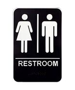 Hillman 844149 Unisex Restroom Sign with Braille 6&quot; x 9&quot;, White - $25.69 CAD
