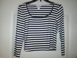 ABOUND Stripe Stretch Rayon Long Sleeve Misses’ Tee Navy White XL - £12.49 GBP