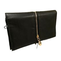 Black Faux Leather Clutch RFID Blocking Front Zip Bifold Wallet EUC - $12.66