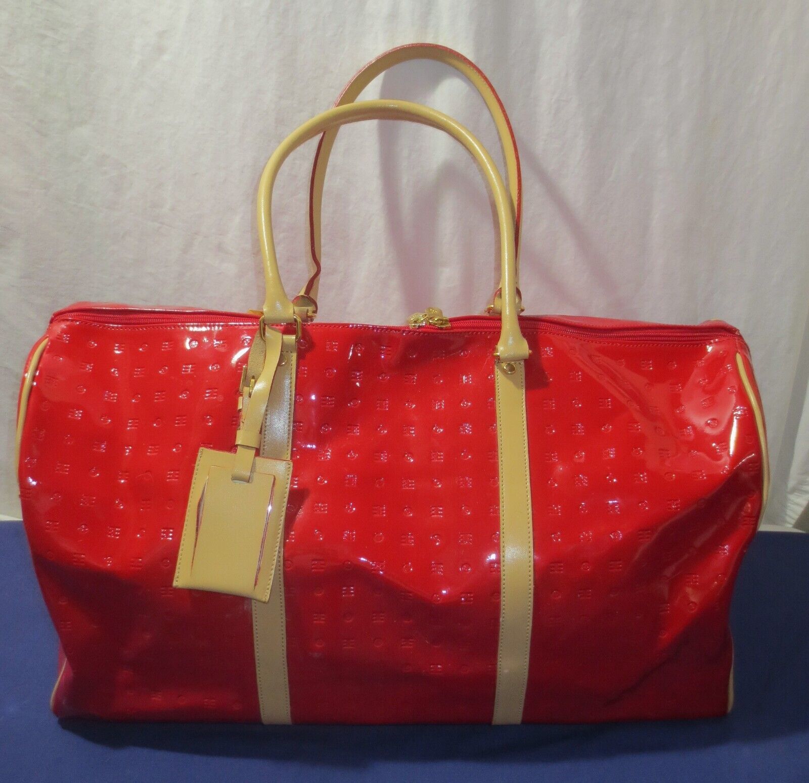 Primary image for Arcadia 100% Genuine Patent Leather LARGE Weekender Duffel Bag RED