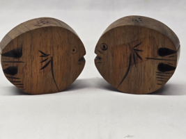 Vintage Solid Wood Fish Salt &amp; Pepper Shakers - Pan Fish Tropical Beach ... - $8.98