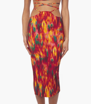 Weworewhat Womens Large Cut Out Midi Skirt Fire Tie Dye Spicy Orange Str... - £36.63 GBP
