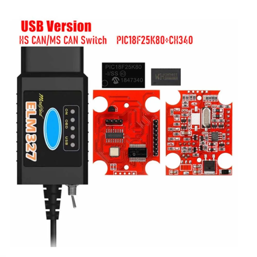 Usb ELM327 With Switch PIC18F25K80 &amp; CH340 Code Scanner Fo Rscan El Mconfig Hs Can - £85.15 GBP