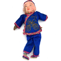 Vintage 19th Century Asian Chinese 8.5&quot; elder male Doll Porcelain Silk C... - $28.49
