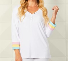 French Kyss detail button neck multi color sleeve top in White - £44.28 GBP