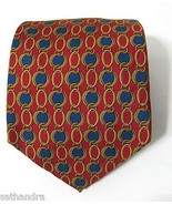 Burberrys Neck Tie Red Chain Blue Gold Circles Silk Ireland Geometric Na... - $15.16