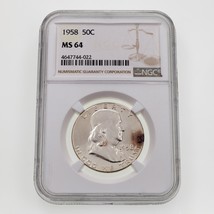 1958 50C Franklin Demi Dollar 50C Classé Par NGC Comme MS-64 - £39.55 GBP