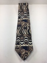 Zylos George Machado 100% Silk Geometric Tie Black Blue Beige - £11.84 GBP