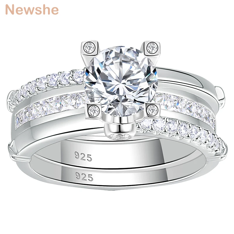 2 Pcs 925 Sterling Silver Simulated Diamond CZ Bridal Set Jewelry Round Cut Enga - £56.43 GBP