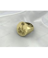 Unique Vintage Art Deco Signet Men Ring, High Quality Yellow Brass Jewelry - $80.94 CAD