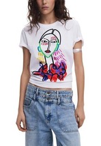 Desigual Women T-Shirt - XS White Regular Fit Short Sleeve Casual Designer Logo - $1,401.30 MXN