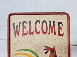 Vintage Wooden Welcome Home Country Rooster Sign Made In USA 12.75&quot; - £15.73 GBP
