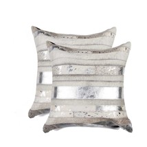 Set of Two Silver and Gray Cowhide Throw Pillow - $156.49