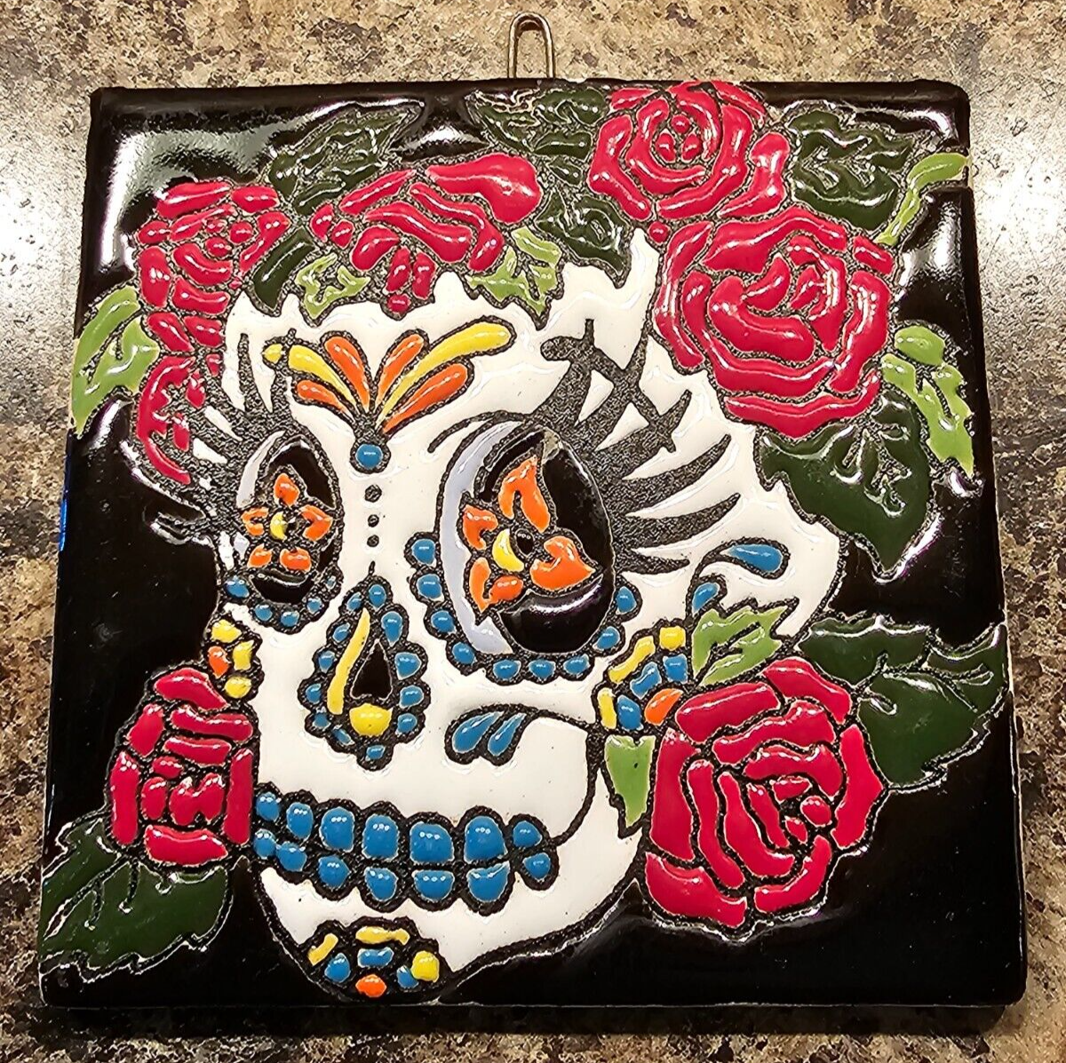 Dramatic Colorful Woman KATRINA SUGAR SKULL Square 4&quot; X 4&quot;  Tile - $9.89
