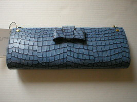 Adrienne Vittadini Blue Embossed Gator Skin Hard Case Clutch New With Tags - $25.74