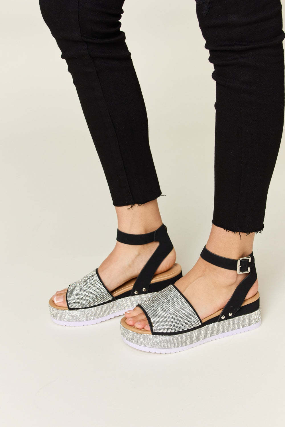 Forever Link Rhinestone Buckle Strappy Wedge Sandals - £28.84 GBP