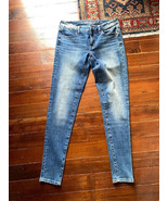 AEO stretch x4 jegging 6 long denim jeans euc med blue  - $17.82