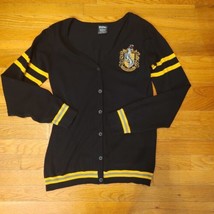 Harry Potter Hufflepuff Cardigan Sweater Women&#39;s Large Black V-Neck - $18.70