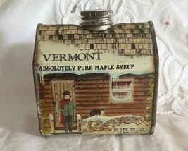 Vintage Vermont Metal Maple Syrup Log Cabin Tin Container Empty USA - $7.91