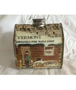 Vintage Vermont Metal Maple Syrup Log Cabin Tin Container Empty USA - $10.85 CAD