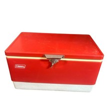 Vintage Coleman Red Metal Steel Belted Retro Cooler Ice Chest  Dated 11-... - £47.79 GBP